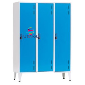 Armario vestiario triplo limpos e sujos com divisoria vertical metálico cinza azul