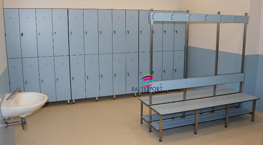 Banco balneario vestiario alto com reguas fenolico azul bebe 626