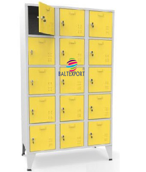 Vestiario triplo 15 cacifos pés 200mm Cinza Portas Amarelo