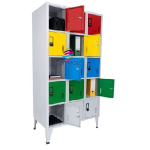 Vestiário triplo com 15 Cacifos Sobrepostos Chapa Cinza 1900x1200x500mm Aberto Baltexport