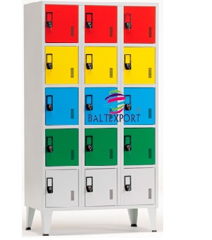 Vestiário triplo com 15 Cacifos Sobrepostos Chapa Cinza 1900x900x500 mm Baltexport